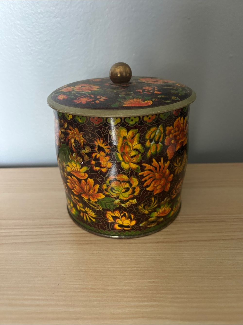 Floral Decorative Canister Orange and Green